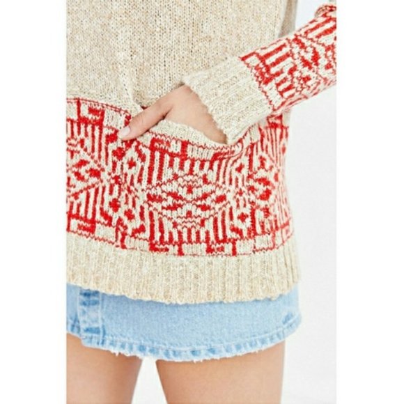 NWOT UO Tan & Red Pattern Sweater - Picture 2 of 8